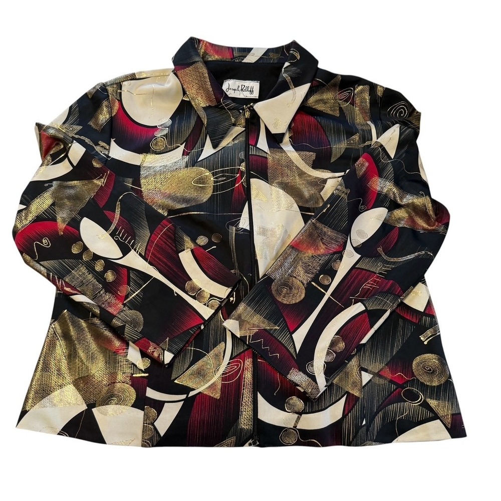 VINTAGE JOSEPH RIBKOFF Y2K Coastal Grandmother Black‎ Red Gold Jacket Medium